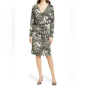 Ilse Jacobsen Animal Print Belted Long Sleeve Jersey Dress